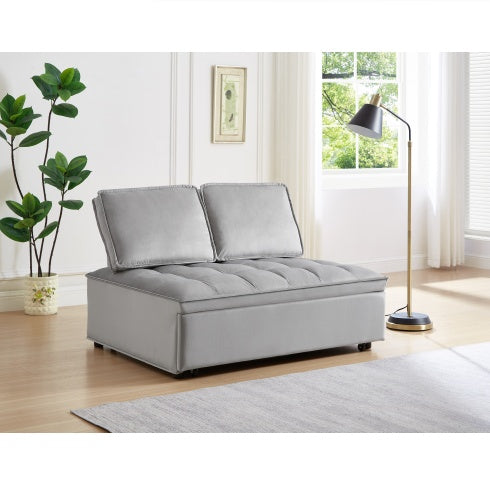 US Local Convertible Sleeping Sofa Bed, Modern Velvet Fabric Double Seat Sofa Bed, Sleeping Sofa Bed With 2 Backs And Detachable Backs, Backs, Suitable For Living Room Bedroom,Grey