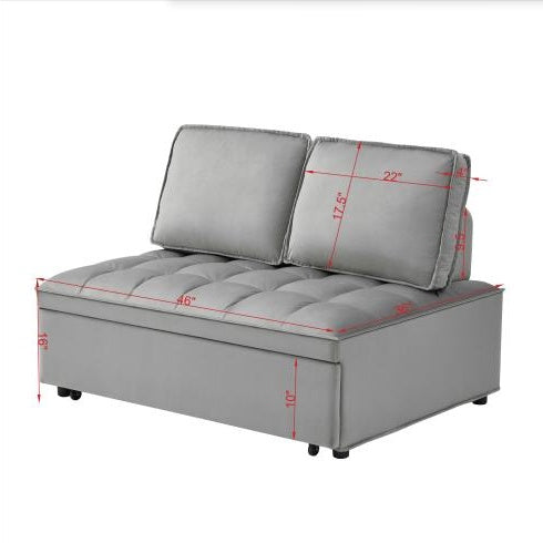 US Local Convertible Sleeping Sofa Bed, Modern Velvet Fabric Double Seat Sofa Bed, Sleeping Sofa Bed With 2 Backs And Detachable Backs, Backs, Suitable For Living Room Bedroom,Grey