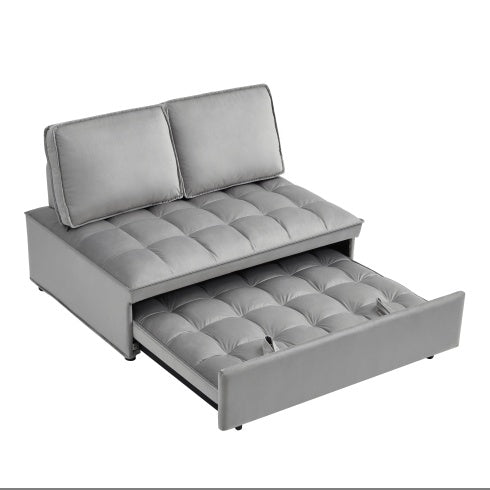 US Local Convertible Sleeping Sofa Bed, Modern Velvet Fabric Double Seat Sofa Bed, Sleeping Sofa Bed With 2 Backs And Detachable Backs, Backs, Suitable For Living Room Bedroom,Grey