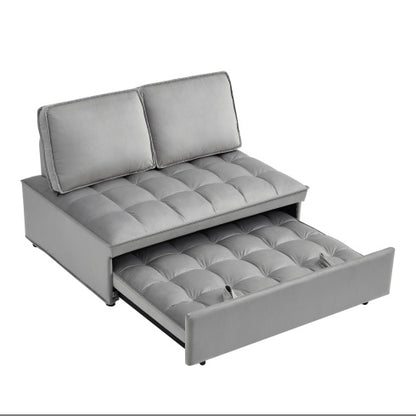 US Local Convertible Sleeping Sofa Bed, Modern Velvet Fabric Double Seat Sofa Bed, Sleeping Sofa Bed With 2 Backs And Detachable Backs, Backs, Suitable For Living Room Bedroom,Grey