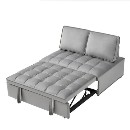 US Local Convertible Sleeping Sofa Bed, Modern Velvet Fabric Double Seat Sofa Bed, Sleeping Sofa Bed With 2 Backs And Detachable Backs, Backs, Suitable For Living Room Bedroom,Grey