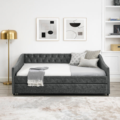 US Local The Full-size Sofa Bed Features A Double-sized Upholstered Tufted Sofa Bed On Wheels