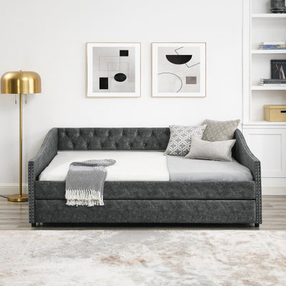 US Local The Full-size Sofa Bed Features A Double-sized Upholstered Tufted Sofa Bed On Wheels