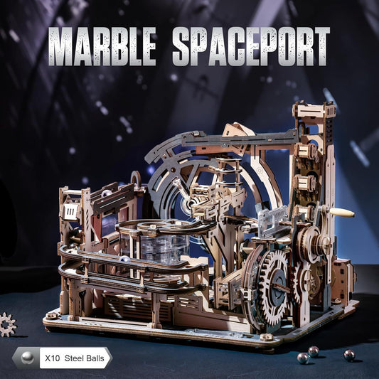 US Local ROBOTIME Marble Run 3D Puzzle Wooden Model Kits For Adults To Build, Gifts Adults Electric Craft Boys, Marble Spaceport LGC01