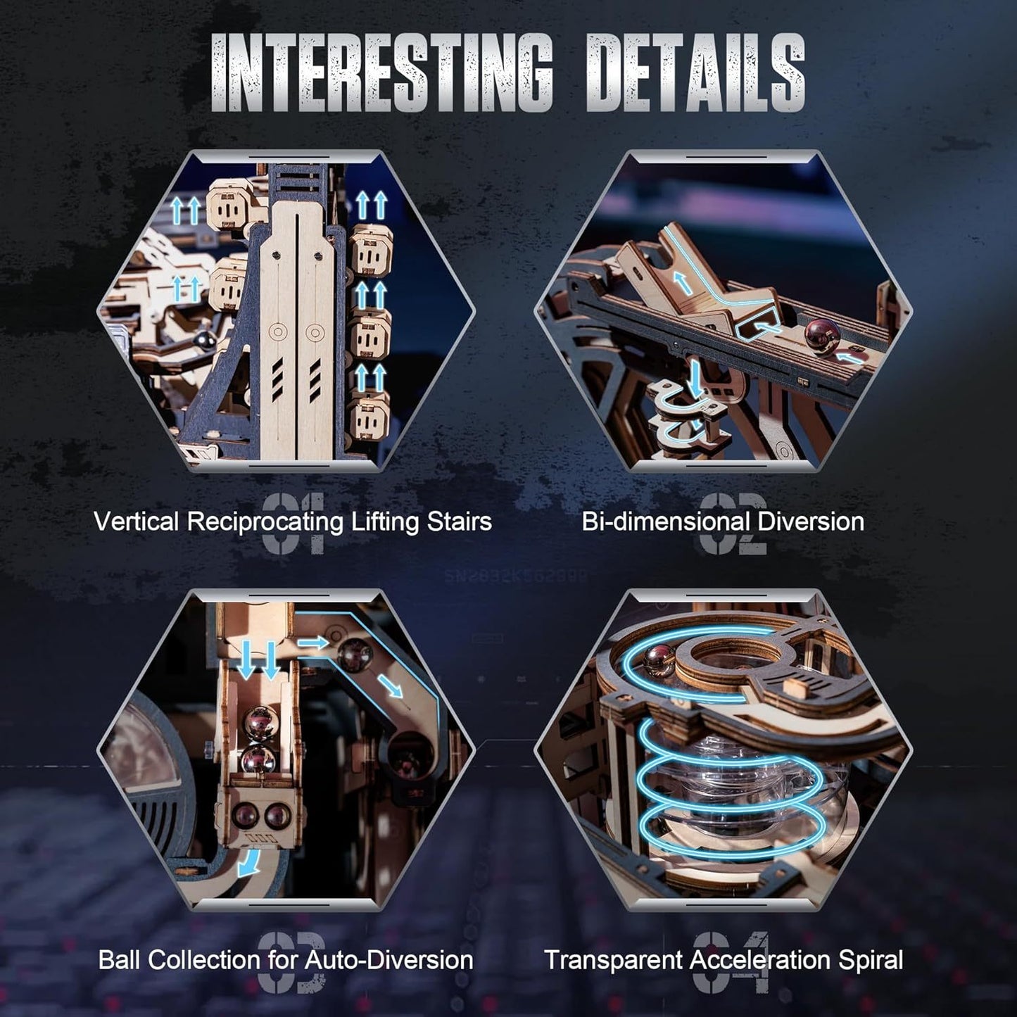 US Local ROBOTIME Marble Run 3D Puzzle Wooden Model Kits For Adults To Build, Gifts Adults Electric Craft Boys, Marble Spaceport LGC01