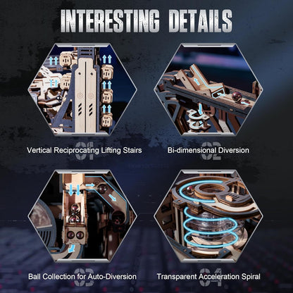 US Local ROBOTIME Marble Run 3D Puzzle Wooden Model Kits For Adults To Build, Gifts Adults Electric Craft Boys, Marble Spaceport LGC01