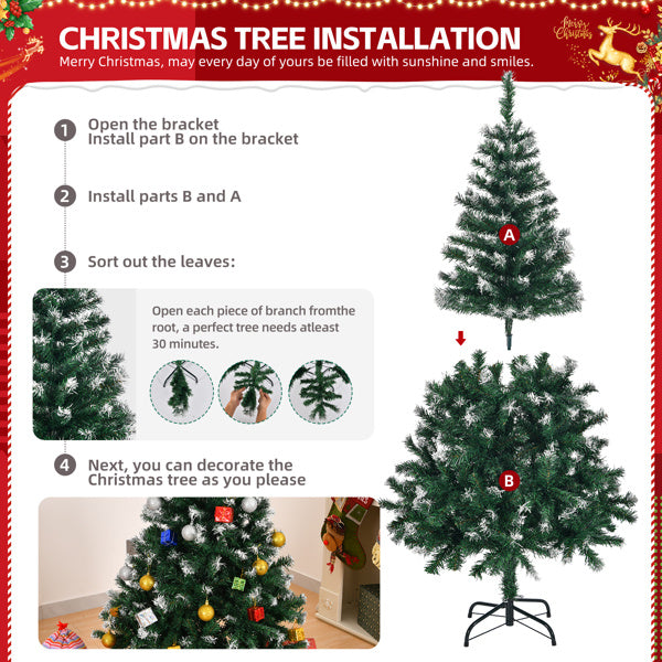 5ft Green Spray White, 480 Branches, PVC Material Christmas Tree