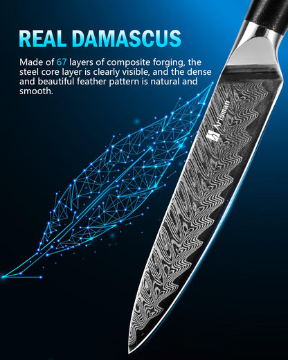 US Local 5 Inch Utility Knife, Japanese Damascus Steel Paring Knife, Sharp VG10 Fruit Slicing Knife, Small Kitchen Knife With Full Tang Ergonomic G10 Handle