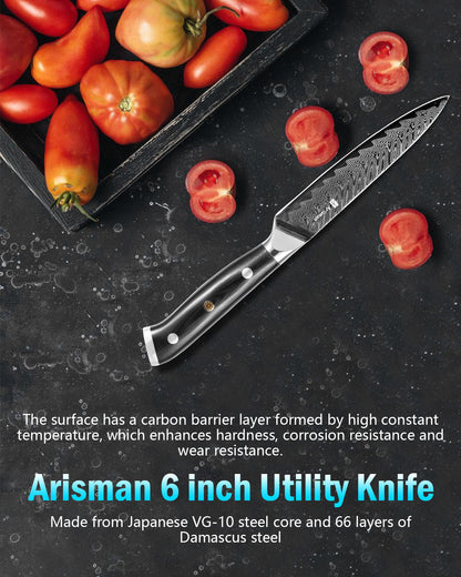 US Local 5 Inch Utility Knife, Japanese Damascus Steel Paring Knife, Sharp VG10 Fruit Slicing Knife, Small Kitchen Knife With Full Tang Ergonomic G10 Handle