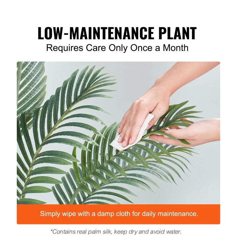 US Local Artificial Gold Cane Palm Tree, 6.5 FT Tall Faux Plant, PE Material & Anti-Tip Tilt Protection Low-Maintenance Plant, Lifelike Green Fake Tree For Home Office Warehouse Decor Indoor Outdoor