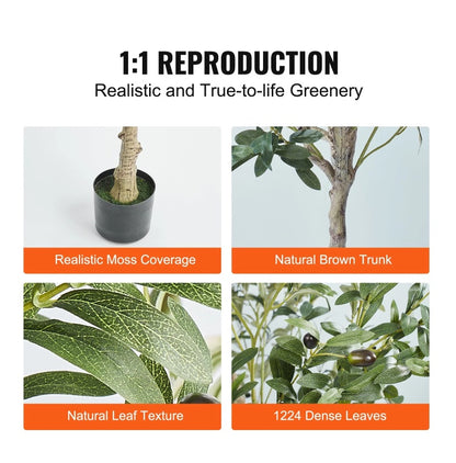 US Local Artificial Olive Tree, 6 FT Tall Faux Plant, Secure PE Material & Anti-Tip Tilt Protection Low-Maintenance Plant, Lifelike Green Fake Potted Tree For Home Office Warehouse Decor Indoor Outdoor