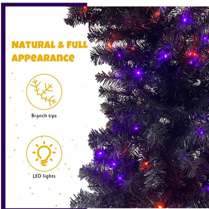 US Local 6FT Artificial Fir Bent Top Halloween Christmas Tree, Xmas Tree Bendable Style Christmas Tree Holiday Decoration W1,080  Branch Tips, 300 LED Lights X Mas Halloween Style
