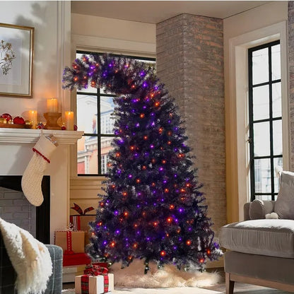 US Local 6FT Artificial Fir Bent Top Halloween Christmas Tree, Xmas Tree Bendable Style Christmas Tree Holiday Decoration W1,080  Branch Tips, 300 LED Lights X Mas Halloween Style