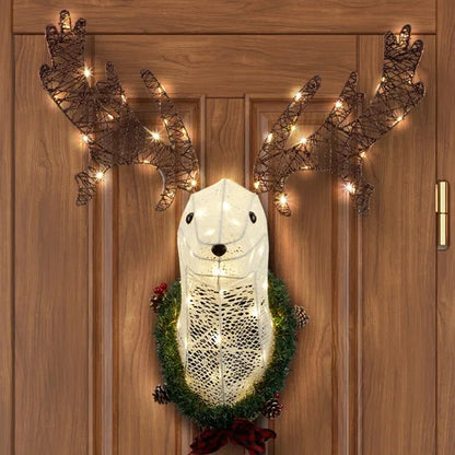 US Local Lighted Christmas Wall Decor Reindeer Head, 39 Pre-lit 3D Rudolph Hanging Wreath For Front Door Window Indoor Outdoor Xmas Decor Lighted Holiday Displays
