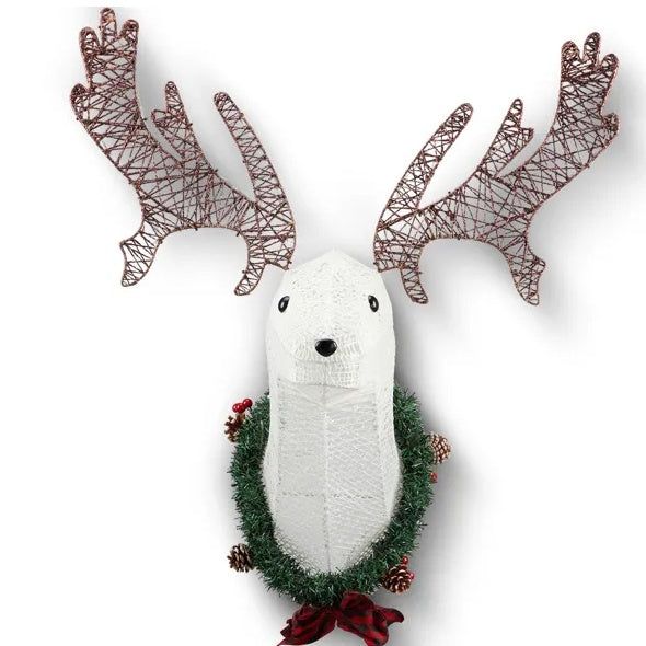 US Local Lighted Christmas Wall Decor Reindeer Head, 39 Pre-lit 3D Rudolph Hanging Wreath For Front Door Window Indoor Outdoor Xmas Decor Lighted Holiday Displays