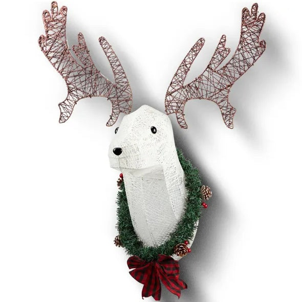 US Local Lighted Christmas Wall Decor Reindeer Head, 39 Pre-lit 3D Rudolph Hanging Wreath For Front Door Window Indoor Outdoor Xmas Decor Lighted Holiday Displays