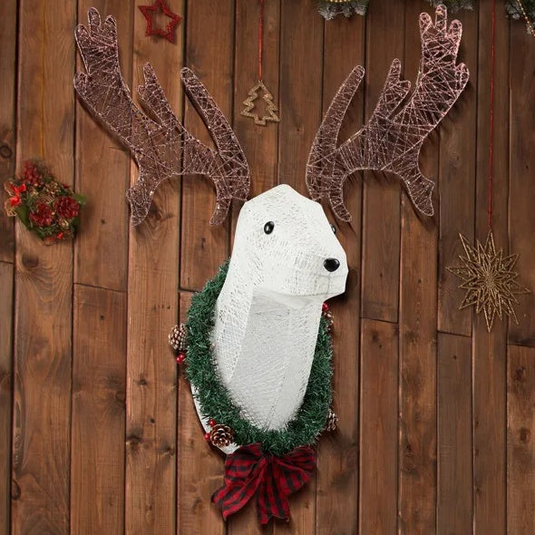 US Local Lighted Christmas Wall Decor Reindeer Head, 39 Pre-lit 3D Rudolph Hanging Wreath For Front Door Window Indoor Outdoor Xmas Decor Lighted Holiday Displays
