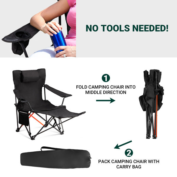 US Local 2 pcs 82X102X88cm Black Camping Chair