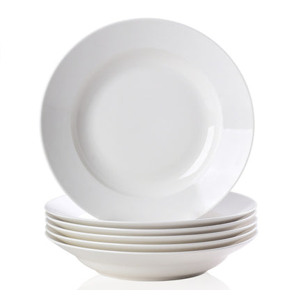 US Local 9.5 Inch Pure White Soup Plate, Dinner Plate 6 Pieces