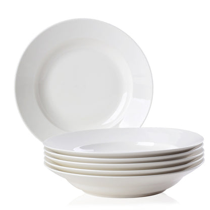 US Local 9.5 Inch Pure White Soup Plate, Dinner Plate 6 Pieces