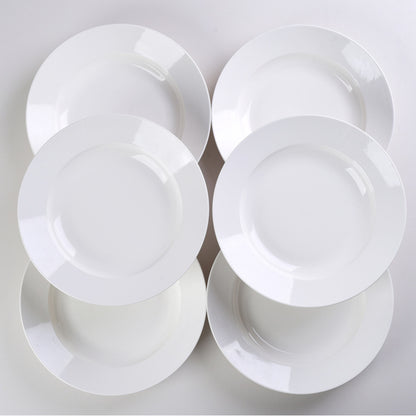 US Local 9.5 Inch Pure White Soup Plate, Dinner Plate 6 Pieces