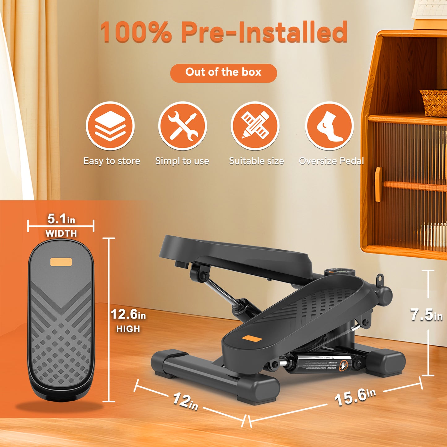 US Local Home Office Exercise 330LBS Capacity Mini Stepper With Resistance Bands And LCD Monitor