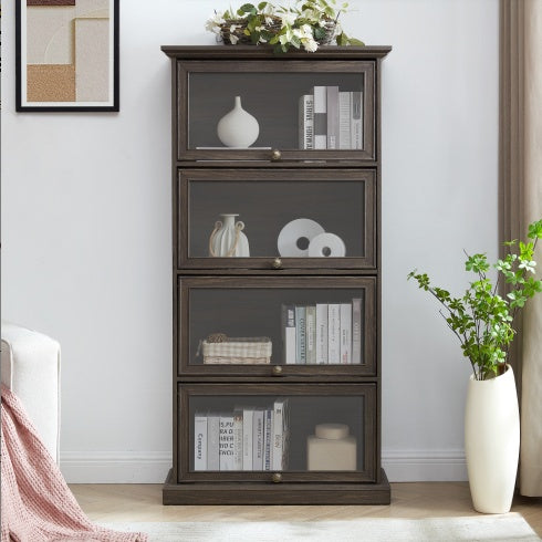 US Local Glass Display Cabinet 4 Tier Glass Display Cabinet Storage Curio Cabinet With Flip Up Glass Doors, Collectors Showcase Toy  Organizers Rack, Bookcase For Living Room BRO