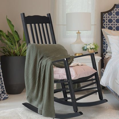 US Local Black Poplar Wavy Wooden Rocking Chair With Armrests