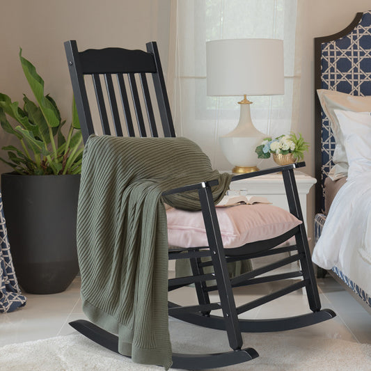 US Local Black Poplar Wavy Wooden Rocking Chair With Armrests