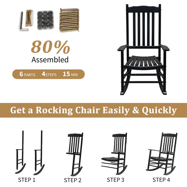 US Local Black Poplar Wavy Wooden Rocking Chair With Armrests