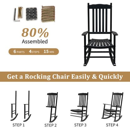 US Local Black Poplar Wavy Wooden Rocking Chair With Armrests