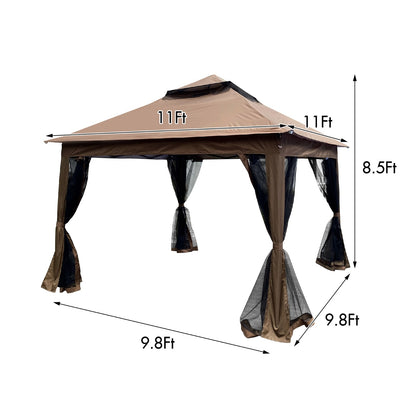 US Local Outdoor 11x11 Ft  Up Gazebo Canopy With Zipper Netting, 2-Tier Soft Top Tent