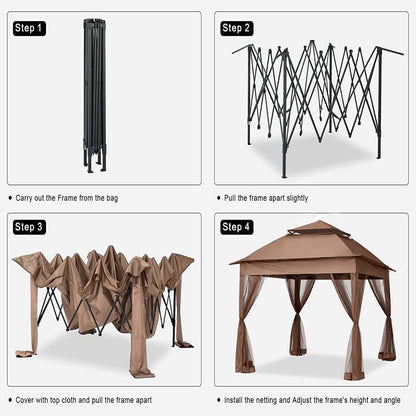 US Local Outdoor 11x11 Ft  Up Gazebo Canopy With Zipper Netting, 2-Tier Soft Top Tent