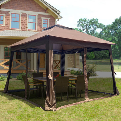 US Local Outdoor 11x11 Ft  Up Gazebo Canopy With Zipper Netting, 2-Tier Soft Top Tent