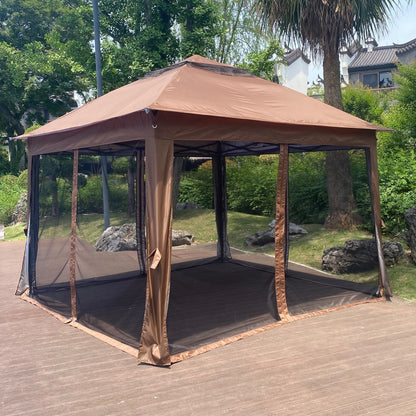 US Local Outdoor 11x11 Ft  Up Gazebo Canopy With Zipper Netting, 2-Tier Soft Top Tent