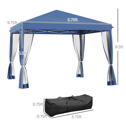 US Local Outsunny 10' X10' Pop Up Canopy Tent With Netting, Instant Gazebo, Ez Up Screen House Room With Car