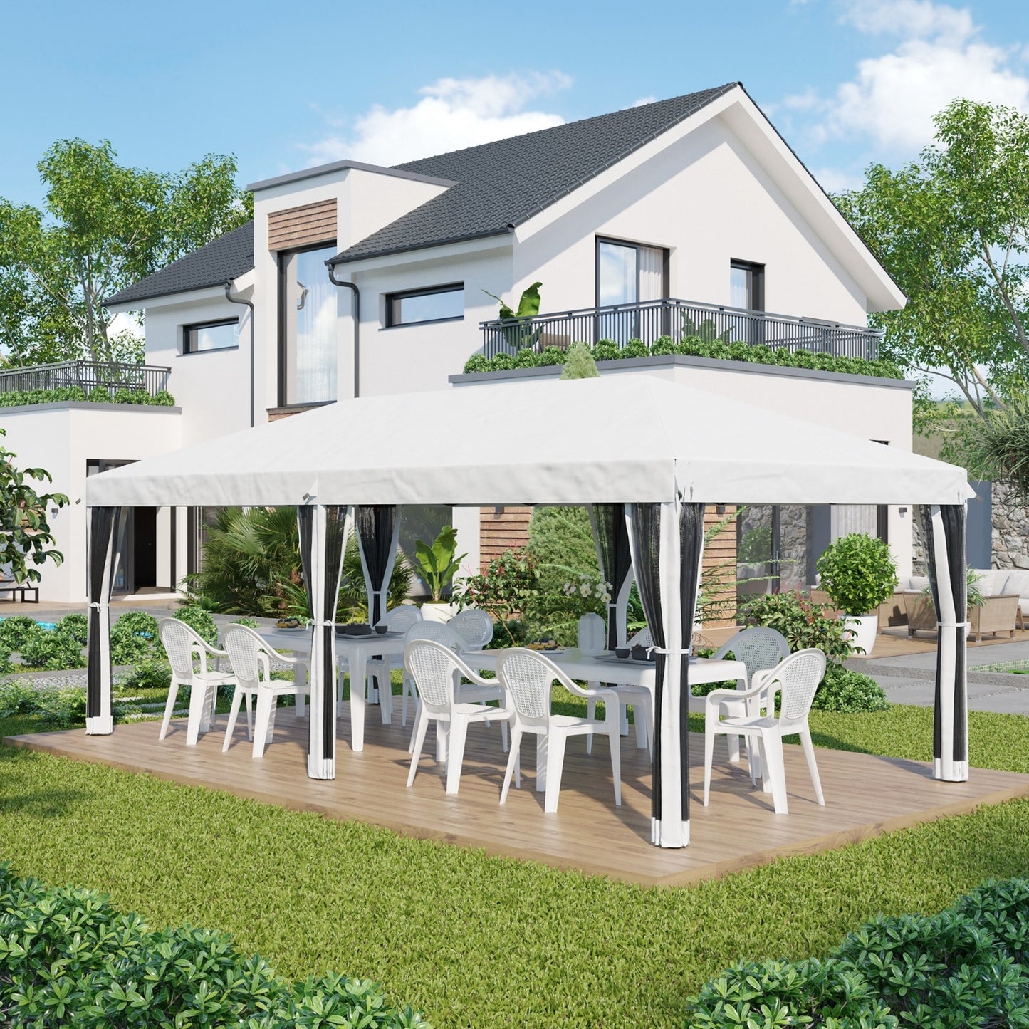 US Local Outsunny 10' X 20' Pop Up Canopy Tent With Netting, Heavy Duty Instant Sun Shelter, Large Tents For