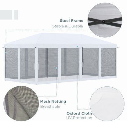 US Local Outsunny 10' X 20' Pop Up Canopy Tent With Netting, Heavy Duty Instant Sun Shelter, Large Tents For