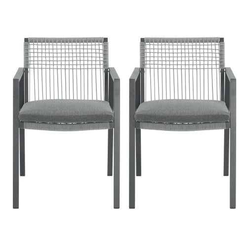 US Local Outdoor Dining Chair Set Of 2, Aluminum Rope , Outdoor Armchair Seating For Patio Backyard Poolside Balcony, Cushion Included