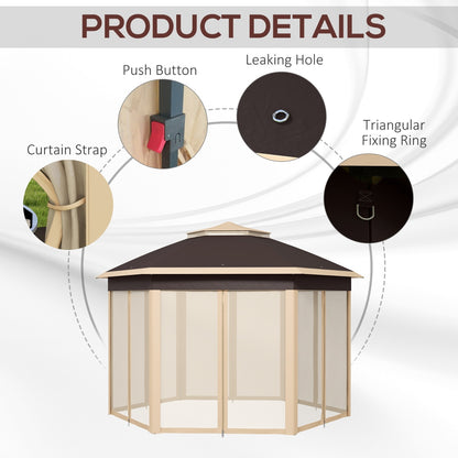 US Local Outsunny 13' X 13' Pop Up Gazebo, Hexagonal Canopy Shelter With 6 Zippered Mesh Netting, Event Tent