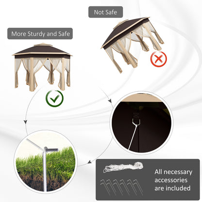US Local Outsunny 13' X 13' Pop Up Gazebo, Hexagonal Canopy Shelter With 6 Zippered Mesh Netting, Event Tent