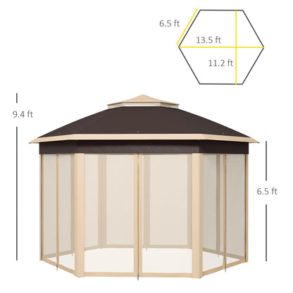 US Local Outsunny 13' X 13' Pop Up Gazebo, Hexagonal Canopy Shelter With 6 Zippered Mesh Netting, Event Tent