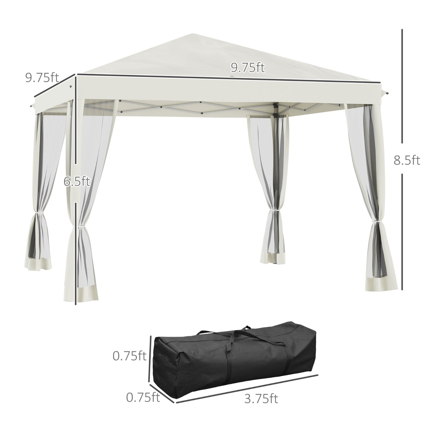 US Local Outsunny 10' X 10' Pop Up Canopy Tent With Netting, Instant Gazebo, Ez Up Screen House Room With Car