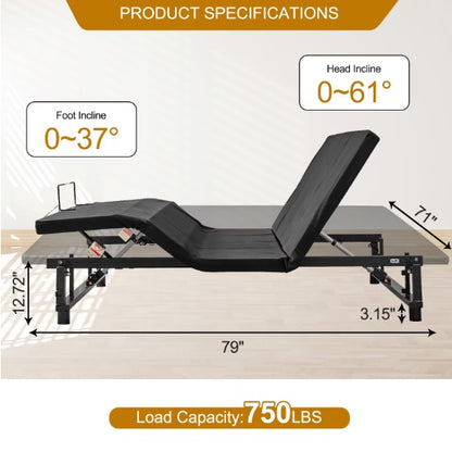 US Local Adjustable Bed Base Frame Head And Foot Incline Quiet Motor King Size Zero Gravity, 4 Ports USB, Under-Bed Nightlight