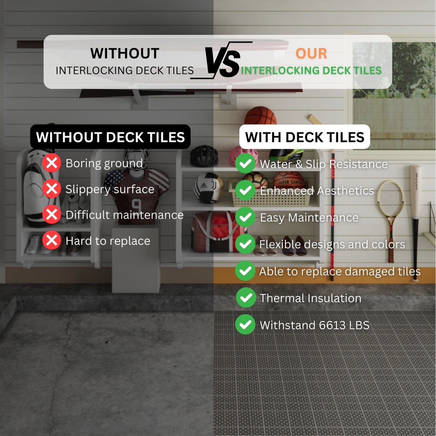 US Local 12 X 12 Inch Gray Interlocking Deck Tiles Plastic Waterproof Outdoor All Weather Anti-slip Bathroom