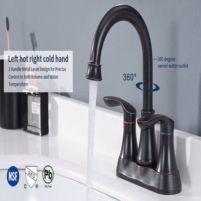 US Local 2 Handles 4-inch Oil Wiped Bronze Bathroom Faucet