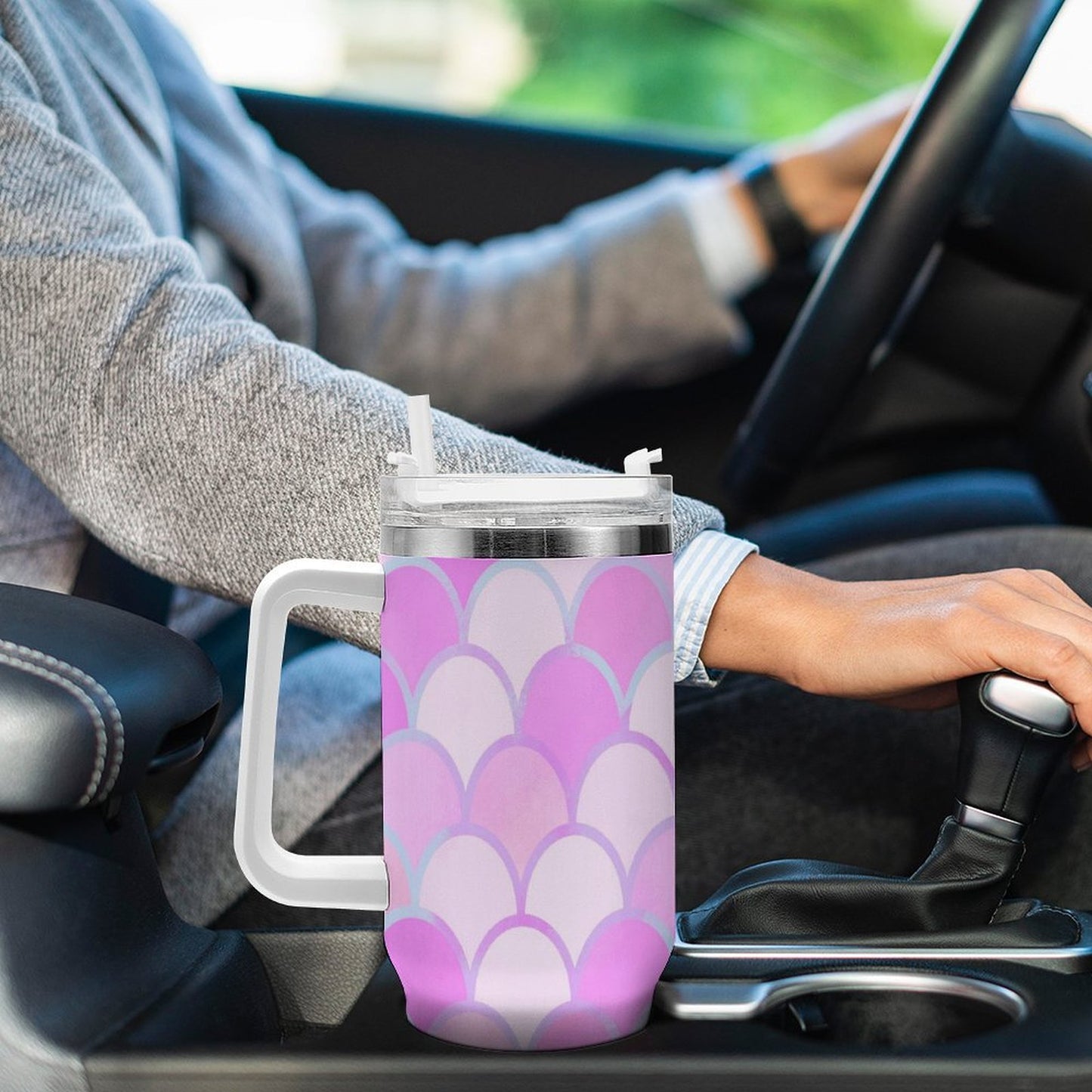 PHDT00427 POD US Local Tumbler 40 oz Large Capacity Car Cup Pink, Fish Scales