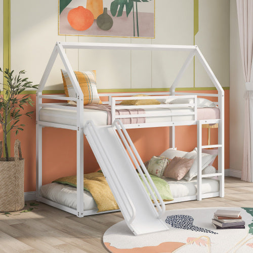 US Local Twin Over Twin House Bunk Bed With Built-in Ladder