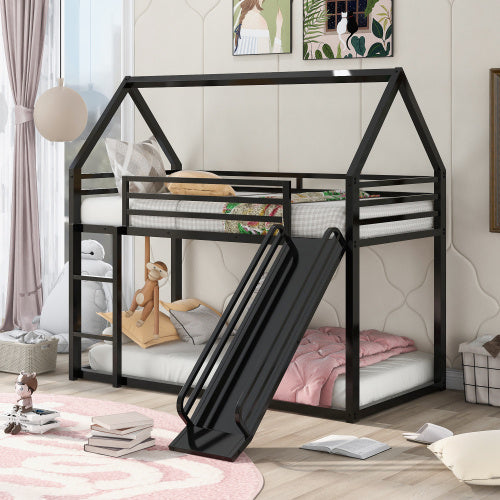 US Local Twin Over Twin House Bunk Bed With Built-in Ladder