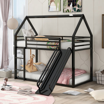US Local Twin Over Twin House Bunk Bed With Built-in Ladder